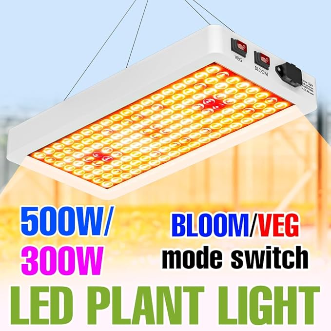 500W LED Full Spectrum Panel Light UV IR Indoor Plant Fill Lamp 100-277V Sunlike Veg/Bloom 2Modes Dimmable Seed Growth Box Greenhouse Tent Potted Flower Succulent Hydroponic Lighting with Hook US Plug