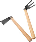 2pcs Gardening Tool Set Wooden Handle Digging Hoe and Steel Rake for Soil Loosening and Weeding in Garden and Vegetable Beds