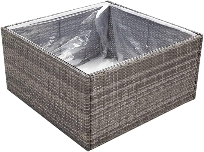 Square Raised Garden Planter 31.5 x 31.5 x 15.7 in Grey Poly Rattan Open Bottom Large Outdoor Elevated Bed for Patio Balcony Vegetables Flowers
