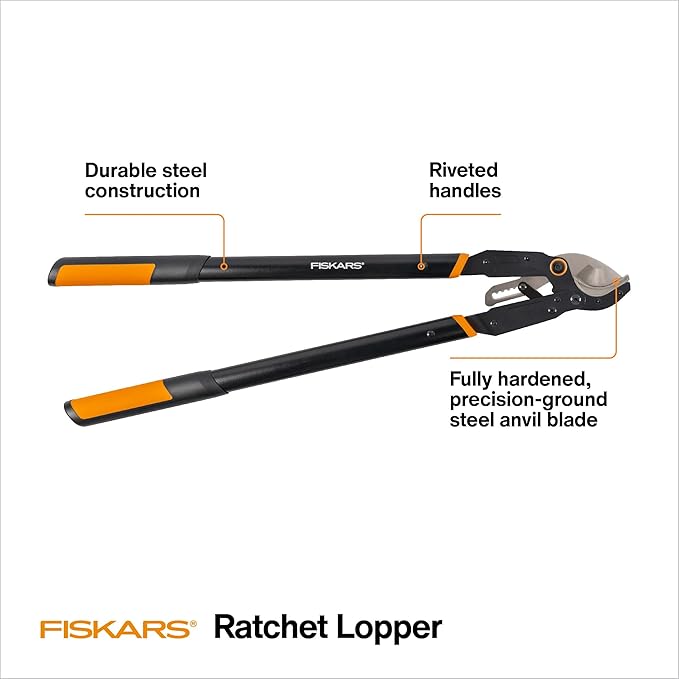 Fiskars Ratchet Drive Anvil Lopper 32 Inch Heavy Duty Tree Trimmer 2 inch Cut Capacity Riveted Handles for Easy Squeeze Cutting Power