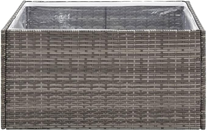 Outdoor Raised Garden Bed Planter Box Wicker Garden Planter Raised Garden Boxes for Vegetables Flowers Herbs Gray 31.5x31.5x15.7 Poly Rattan-703
