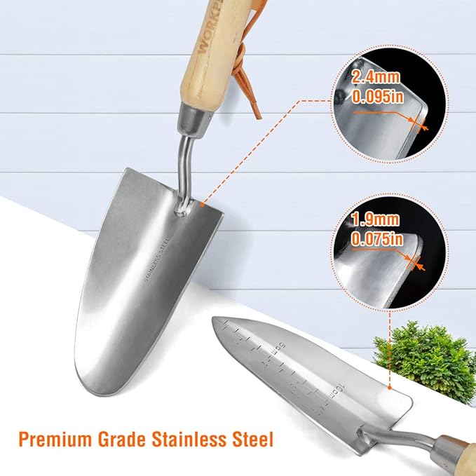 WORKPRO Garden Tools Set 8 Piece Stainless Steel Heavy Duty Gardening Tools with Wooden Handle Including Garden Tote Gloves Trowel Hand Weeder Cultivator and More-Gardening Gifts For Women Men