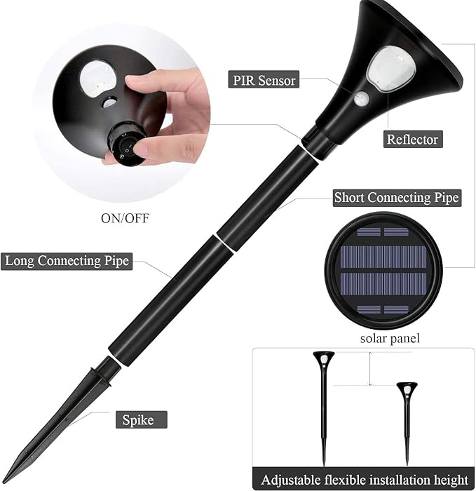 Solar Spot Lights Outdoor 2 PCS Motion Sensor Spotlight Outdoor Lighting Modes IP65 Waterproof Auto On/Off Stake Light for Yard Patio Path(Black)