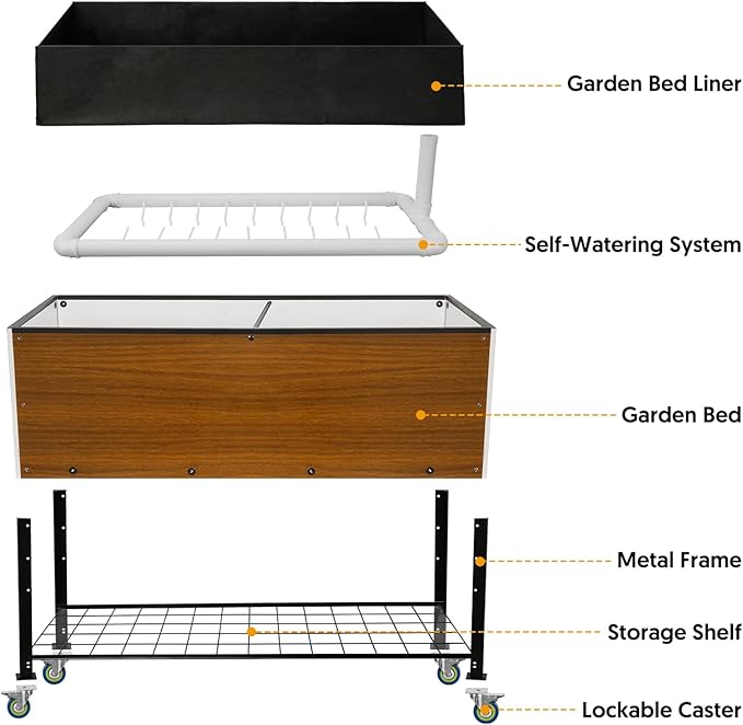 Raised Garden Bed with Legs and Wheels Self-Watering Planter Box 36x16x30 in Elevated Raised Bed with Drainage Hole Built to Withstand Sun Rain and Wind for Up to 2 Years