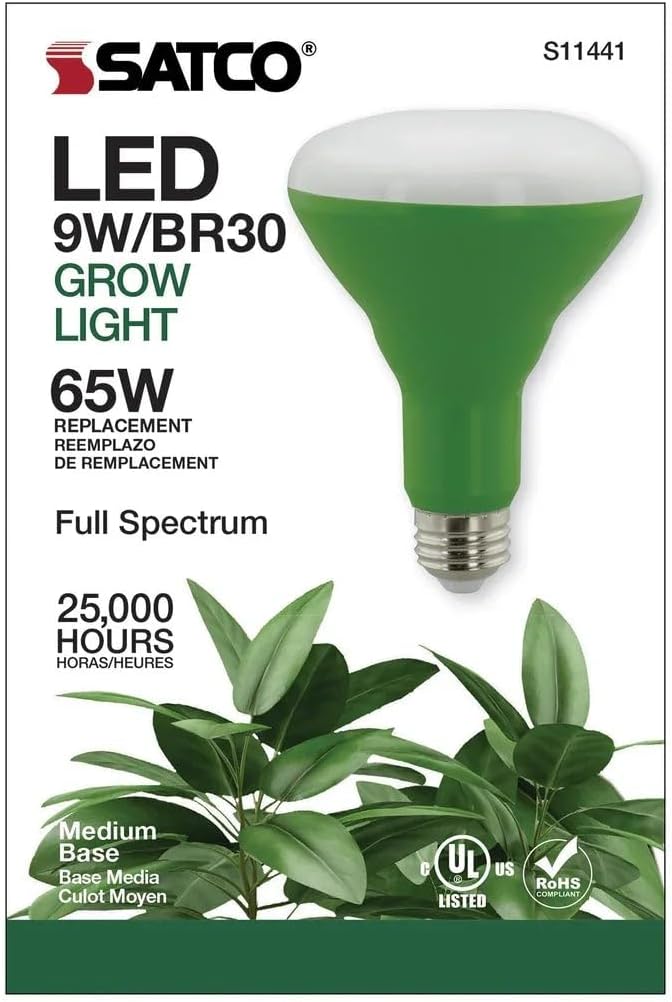 Satco (S11441 9 Watts Full Spectrum Plant Grow Lamp Medium Base 120 Volt Help Grow Ornament Plants and Succulents for Wet Rated Locations Neutral White (6 LED Light Bulbs)