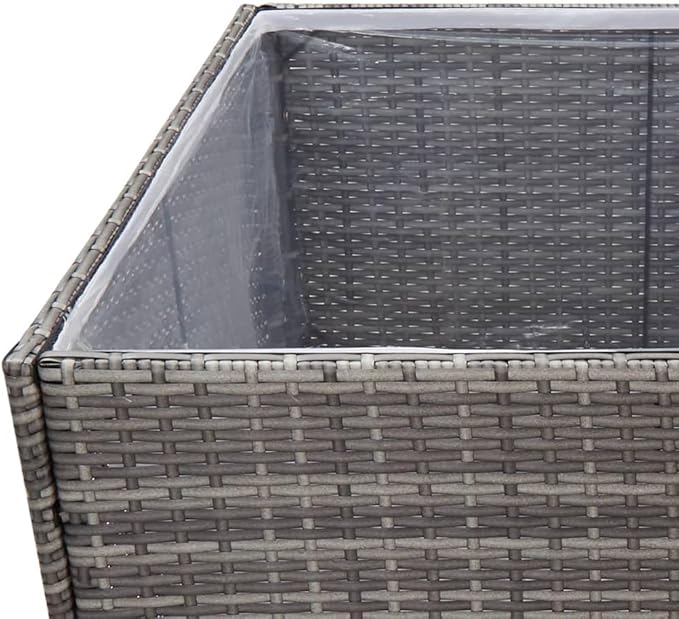 vidaXL Garden Planter-Gray Poly Rattan Square Planter with Steel Frame Transparent Nylon Bag for Soil Management-Outdoor Use-31.5 x 31.5 x 31.5