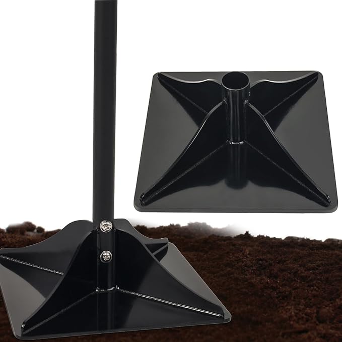 Steel Tamper 10'' x 10'' Garden Ground Tool Durable Steel Handheld Tamper with 48 inch Handle Garden Tools for Landscaping and Repair Work