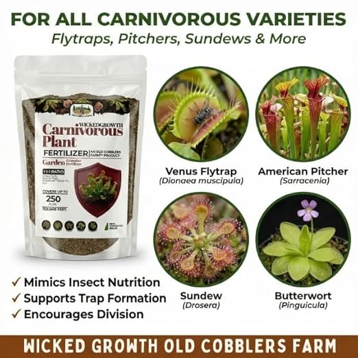 Old Cobblers Farm™ Wicked Growth Carnivorous Plants Fertilizer - Tailored nutrients for Sensitive Insect-Eaters Like Flytraps and Pitcher Plants (5 lbs | 10 lbs | 15 lbs | 20 lbs) (15 lbs)