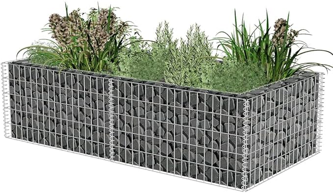 Gabion WallRaised Bed with Gabion net Flower PotBlock Wind and RainGabion Planter Galvanised Steel 71x35.4x19.7