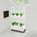 28-Hole Hydroponic Growing Kit 2-Tier Indoor Vertical Garden with 4 LED Grow Lights 7.39gal Dual Water Tanks Ip68 Pump Lockable Wheels Hydronic Growing Kit for Herbs Vegetables (White)