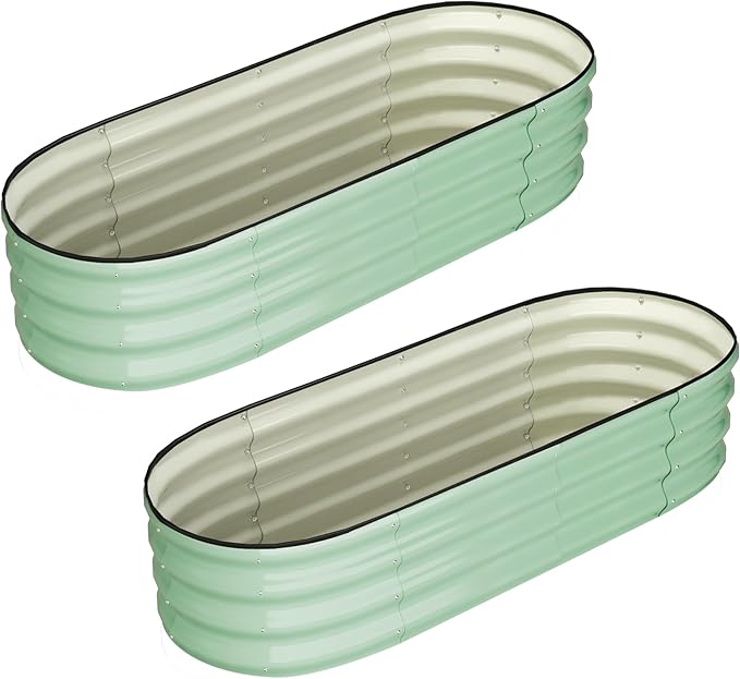 2 Pcs 4.5x2x1ft Galvanized Raised Garden Bed OutdoorPlanters for Outdoor PlantsOpen-Ended Base Planter Raised BoxesOval Metal Planter Box for Vegetables Flowers FruitsRubber Edge Green