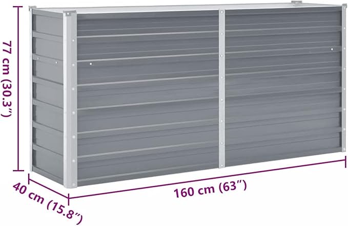 Galvanized Steel Raised Garden Bed - Deep Planter for Plants Vegetables Herbs and Flowers - Weather-Resistant Easy Assembly Gray 160 x 40 x 77 cm