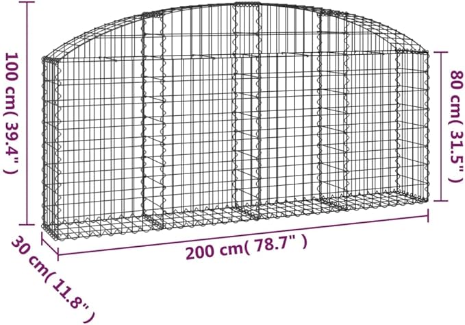 Gabion Basket Silver Galvanized Iron 78.7x11.8x31.5 in Outdoor Garden Wall Sound Absorbing Retaining Stone Planter