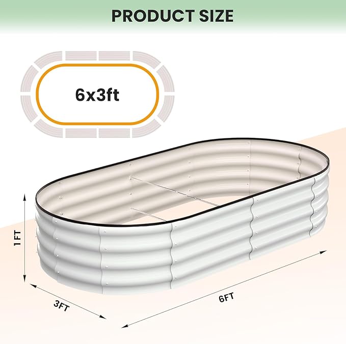 2-Pack Raised Garden Bed 6x3x1ft Oval Raised Planter Beds with Open-Ended Base Galvanized Metal Garden Bed Outdoor for Vegetables Flowers White Color