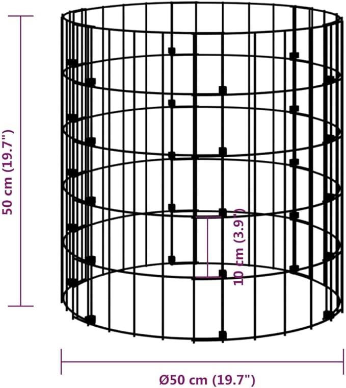 Outdoor Garden Round Gabion Basket Cage Planter Stand Patio Backyard Gabion Post Raised Bed Fencing Circular Gabion Pole Galvanized Steel Ø19.7x19.7