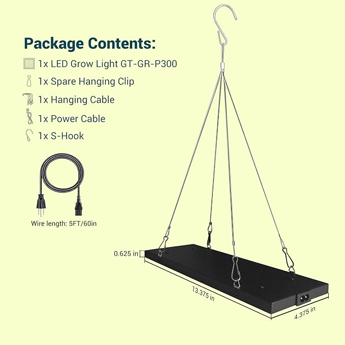 GT-Lite 13Inch Plant Growing Lamps Garden LED Incandescent Grow Light 40W Equivalent Wide Spectrum Grow Flat Light Promotes Plant Growth Damp Rated