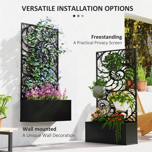 Metal Raised Garden Bed with Trellis Galvanized Planter Metal Planter Box with Trellis 24 L x 9.1 W x 44.5 H (Starlight Trail)