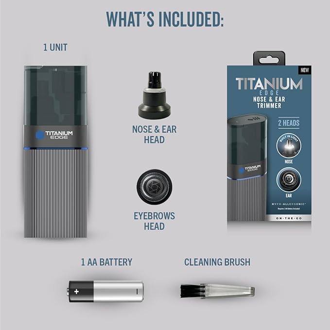 Microtouch Titanium Edge Ear &amp Nose Trimmer – Dual Rotary Blade Heads with Light – Water Resistant – Travel Friendly – Durable Design – Titanium Coated Blades for Precise Comfortable Grooming