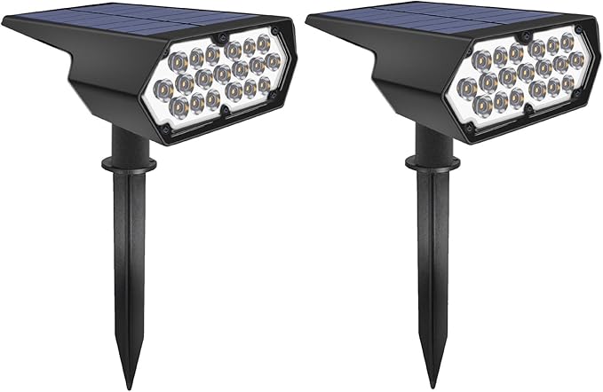 Solar Spot Lights Outdoor 19 LED 2 Lighting Modes Solar Landscape Spotlights Solar Powered Security LightsWaterproof IP65 Wall Lights for Walkway Yard Garden DrivewayWarm white2 Pack