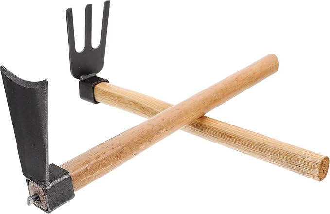 Milisten Garden Hoe and Hand Rake Tool Set with Wooden Handles 2pcs Outdoor Gardening Tools for Digging Soil Weeding and Vegetable Garden Maintenance