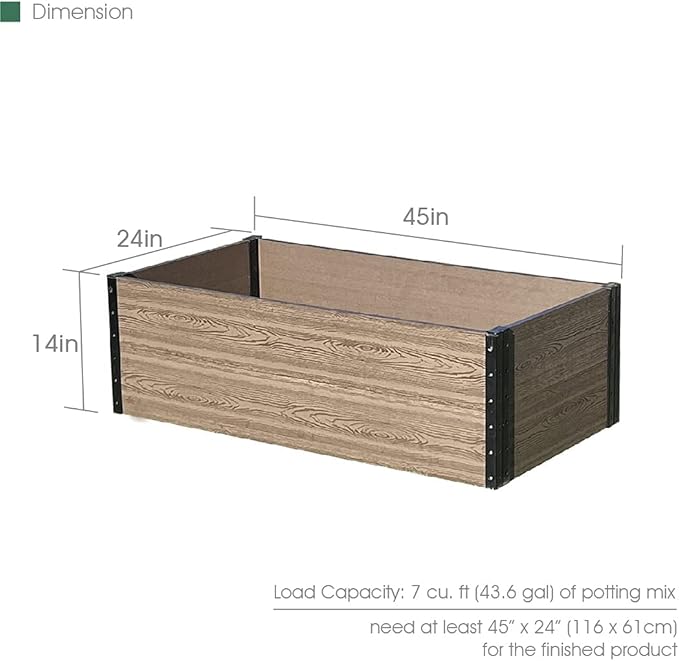 Everbloom Modular Wallside Wood Plastic Composite Raised Garden Bed with Open Bottom 45” L x 24” W x 14” H-Revitalize Your Green Space with The Ultimate Yard Planters for Veggies Flowers&ampHerbs