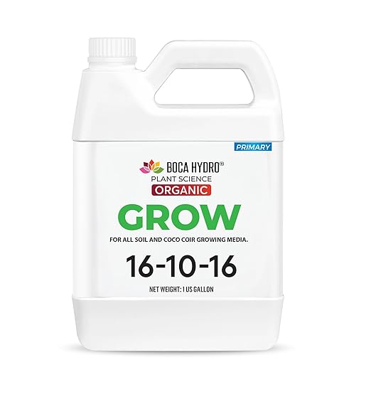 Grow Soil Organic Liquid Plant Food 16-10-16 NPK Base Grow Fertilizer with Amino Acids &amp Micronutrients Complete Organic Nutrition for Strong Vegetative Growth and Healthy Roots