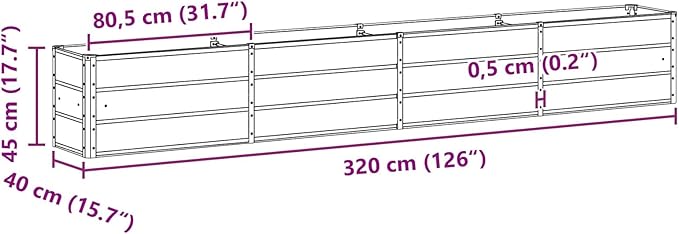 Steel Raised Garden Bed for Gardening Metal Planter Box for Vegetables Fruits Flowers 125.98 x 15.75 x 17.72 in Anthracite-621