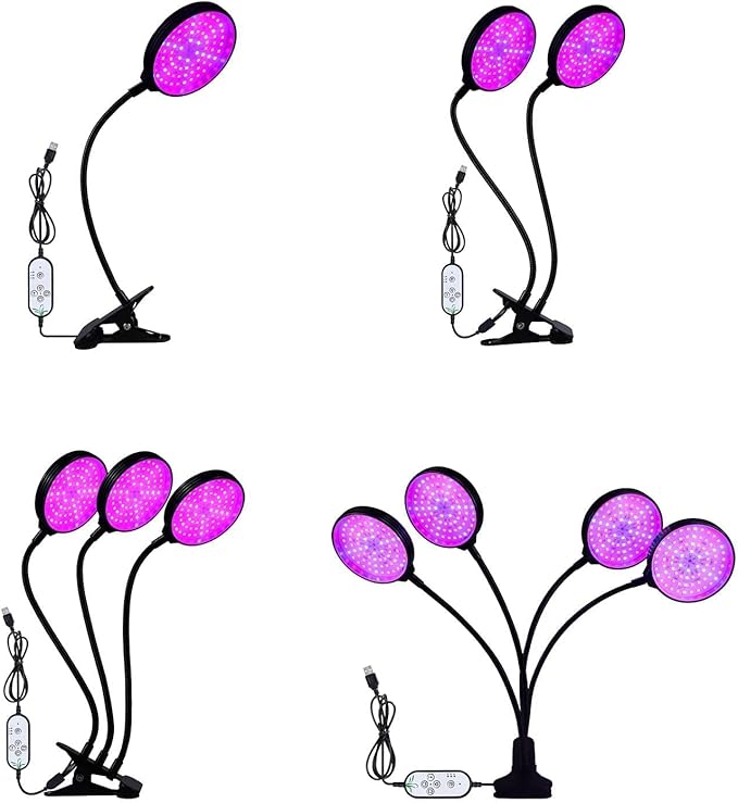 Sunlike LED Grow Light with Blue Red Light USB Powered 4/8 / 12H Timer &amp 5 Brightness Levels - Full Adjustable Gooseneck Waterproof Clip for Indoor Plants &amp Seedlings (Type 1)