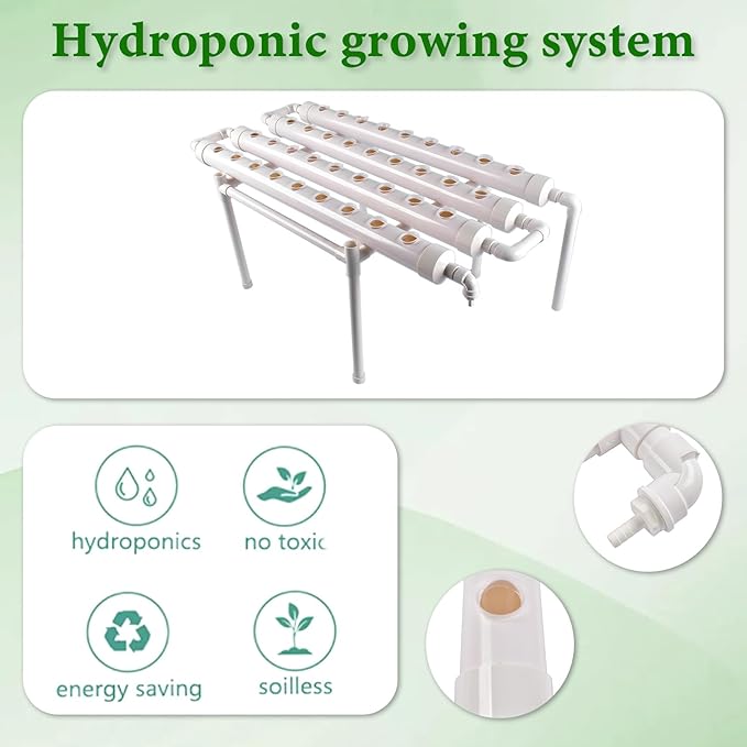 Hydroponic Grow KitPump TimerFood-Grade PVC-U Pipes Hydroponics Planting System with Water Pump Nest Basket and Sponge for Leafy Vegetables