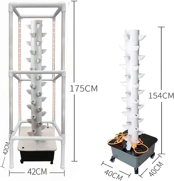 AMNOOL 15 Layer 45 Holes Indoor Hydroponic Grow System with Led Grow Llight DIY Soilless Cultivation Hydroponic Tower Growing Sytem with Pump and Movable Water Tank