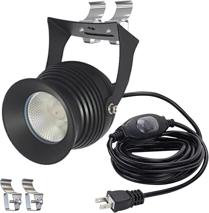 Kiven Plug in LED Indoor/Outdoor Waterproof Spotlight Porch Light with 9.84 FT Plug-in Cord 7 Watts Plug in Accent Light with Vinly Siding Hooks for Plants Porch Garden(Warm White) White Finish