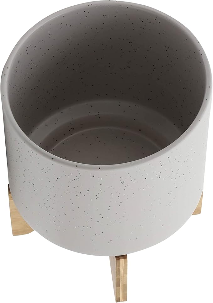 Generic 10 Planter W Wood Stand Matte Beige