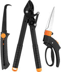 Garden Shears Tool Set 3 Pcs - Heavy Duty Lopper Hedge Shears &amp Pruning Saw for Tree Branches Hedges Backyard &amp Fruit Trees Carbon Steel Blades