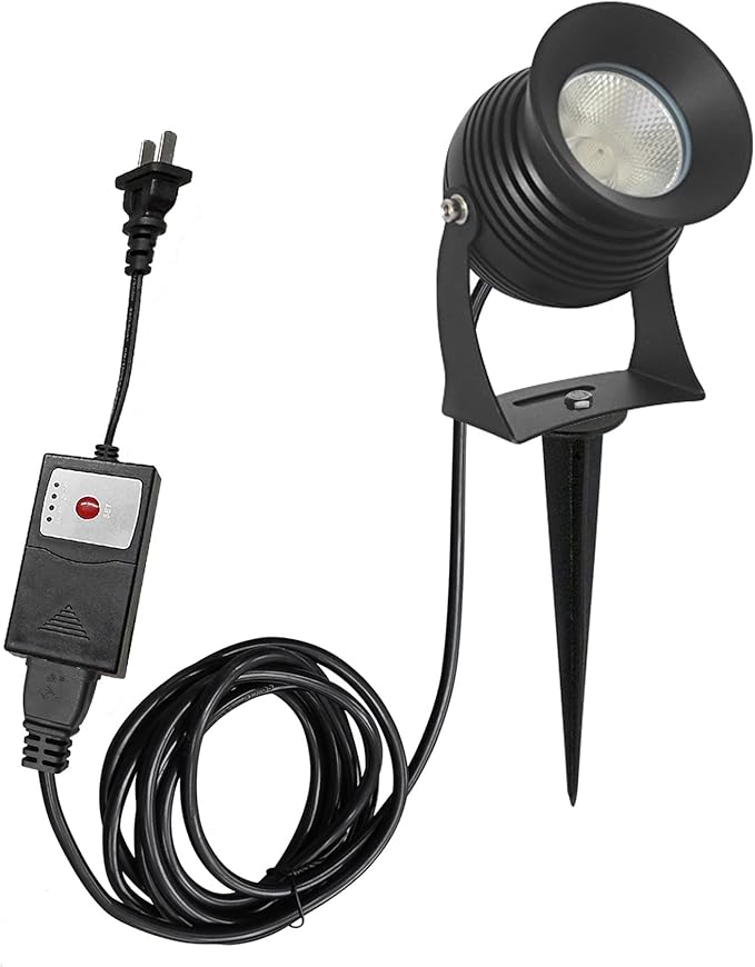 Kiven IP65 Waterproof LED Landscape Clamp Light Black Decorative Spotlight Lamp with Plug-in Cord and Timer for Indoor Outdoor Yard Garden Step Statue Mini LED Lawn Light (7W Cool White)