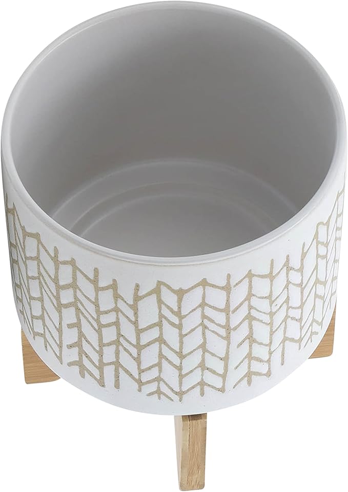 8 Planter W Wood Stand Beige