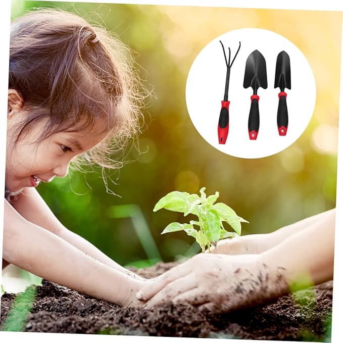 GANAZONO 3-Piece Garden Tool Set Sturdy Iron Plastic Garden Tool Kit for Boys and Girls Adults