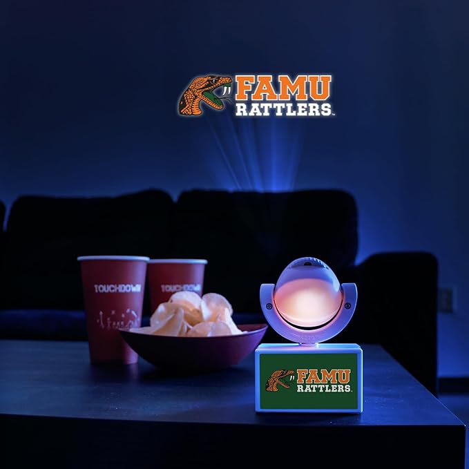 Sporticulture NCAA American Football Florida A&ampM Rattlers - Adjustable Led Mini Spotlight Projector with 6 Team Logo Designs - Portable &amp Rechargeable Spotlight - Battery-Operated - 4.375” x 3