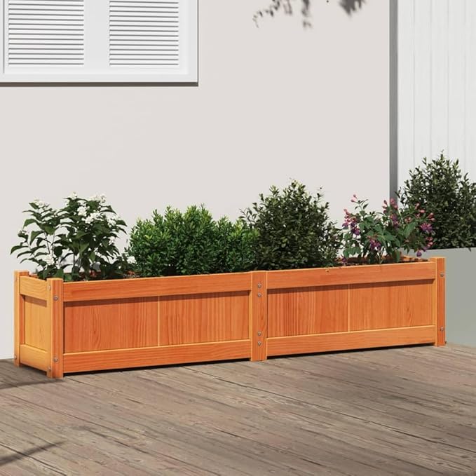 Wooden Raised Garden Bed Garden Planter Box Outdoor Wood Raised Garden Bed for Planting Plants Vegetables Wax Brown 59.1x12.2x12.2 Solid Wood Pine-363