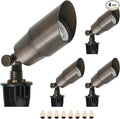 DOSHINE® Solid Brass Landscape LED Spotlights Outdoor Low Voltage Landscape Lighting AC/DC 12V Uplight Accent Light for Tree Garden Yard with Replaceable 5W 3000K Warm White 560LM MR16 Bulb (4-Pack)