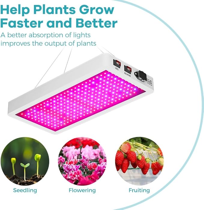 500W LED Grow Light Red Blue Full Spectrum Plant Lamps 312leds Fill Lights Veg/Bloom Modes Dimmable Sunlight Greenhouse Hydroponics 100-277V Indoor UV IR Seeds Cultivation Lighting with Hook US Plug