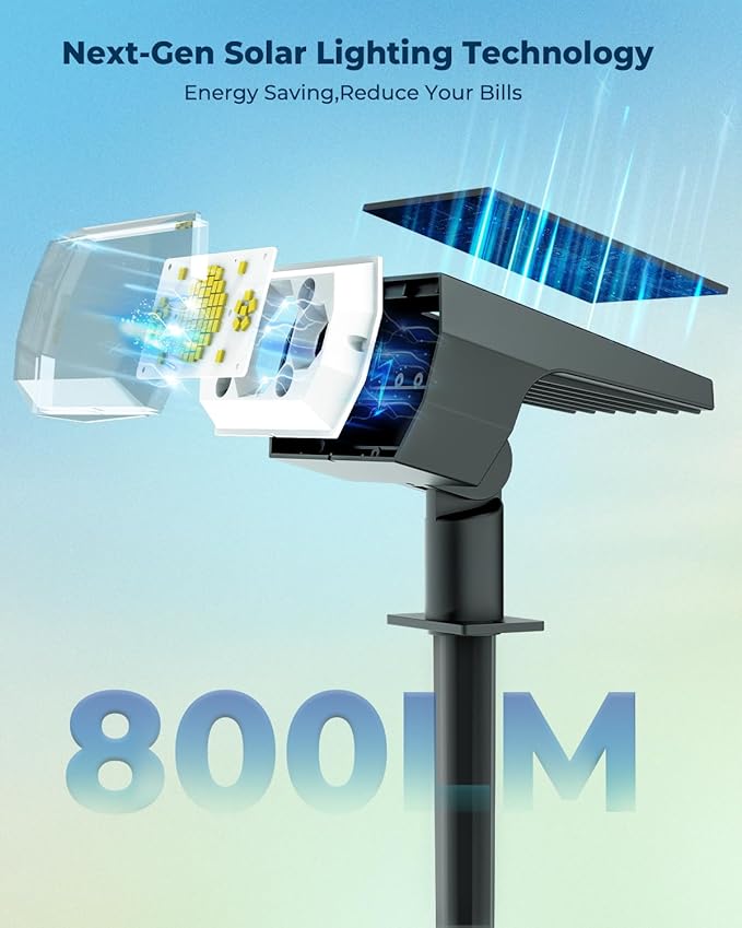 6 Packs Solar Spot Lights Outdoor 64 LED 6500K Solar Lights Outdoor IP67 Waterproof Adjustable Brightness Dusk to Dawn Solar Spotlights for Garden Yard Lawn Walkway Driveway - Cool Daylight