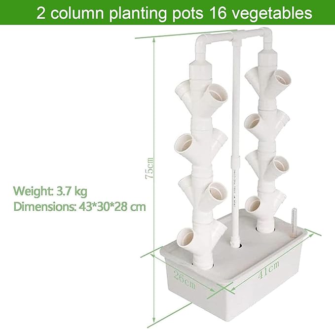 Hydroponics Growing System Vegetable Plant Tower Vertical Hydroponic Tower 16/24/32 Pots PVC Pipe Hydroponic Kit Growing Sys for Leafy Vegetables Grow Lettuce and Fruits4columns