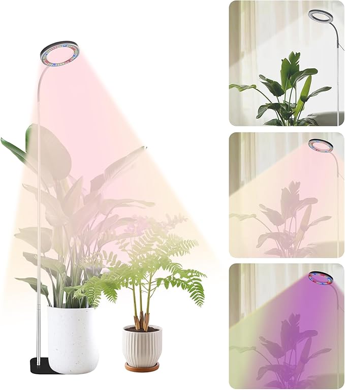 Full Spectrum LED Grow Light 84 LEDs with 3 Color Modes 67in Adjustable Gooseneck 360° Rotating Head Desktop Plant Light with Timer 10 Brightness Levels (Black)