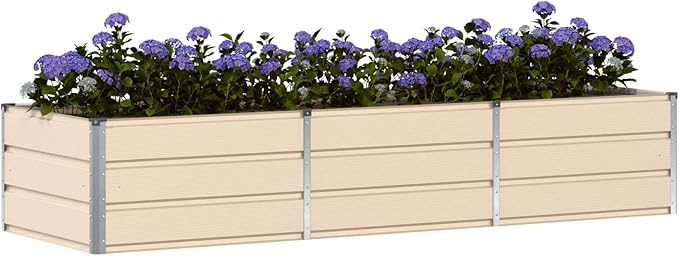 94.5 x 31.5 x 17.7 in Metal Raised Garden Bed Large Trough Planter for Vegetables Herbs &amp Flowers Modern Ivory Steel Planter Box for Patio Terrace or Indoor Décor