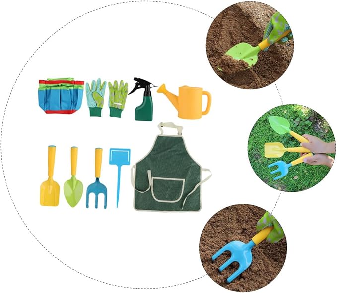 Kid Garden Tools Kit 9-Piece Mini Garden Tools Set Planting Rake Shovel Watering Can for Kids