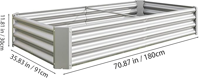 Galvanized Raised Garden Bed Easy Assembly Raised Beds Large Durable Rust-Resistant Planters Raised Garden Bed Kit for Outdoor Planters Vegetables Flower Herb (Silver 6x3x1 ft)