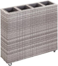 Gray Poly Rattan Raised Garden Bed 31.5x8.7x31.1 Inch Outdoor Planter Box for Patio Balcony Gardening with 4 Pots