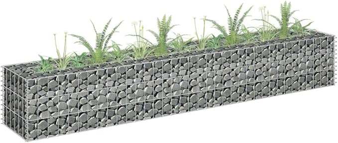 Gabion Planter Raised Bed Outdoor Garden Galvanized Steel Wire Mesh Grid Stone Wall Flower Raised Bed for Vegetables Flowers Plants 70.9 x 11.8 x 11.8