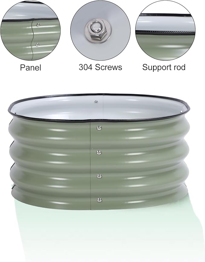 Galvanized Raised Garden Bed Kit Oval Metal Ground Planter Box Outdoor Bottomless Planter Raised Beds for Safe and Effective Growing – Ideal for Home School and Community Gardens (Light Green)