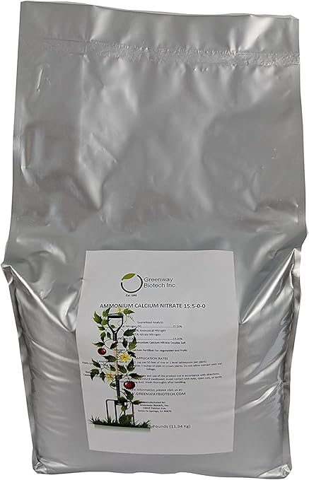 Greenway Biotech Inc. Calcium Nitrate Solution Grade 15.5-0-0 with Water Soluble Hydroponics Fertilizers for Vegetables- (2 X 25 Pounds)